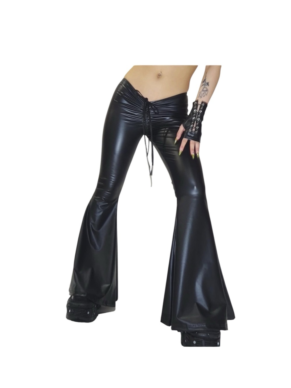 RARE Darker Wavs Reverb V-Cut Vegan Leather Bell Bottom Pants - Size XS